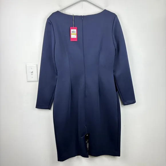 NWT $248 Vince Camuto Navy Velvet Sheath Dress Long Sleeve