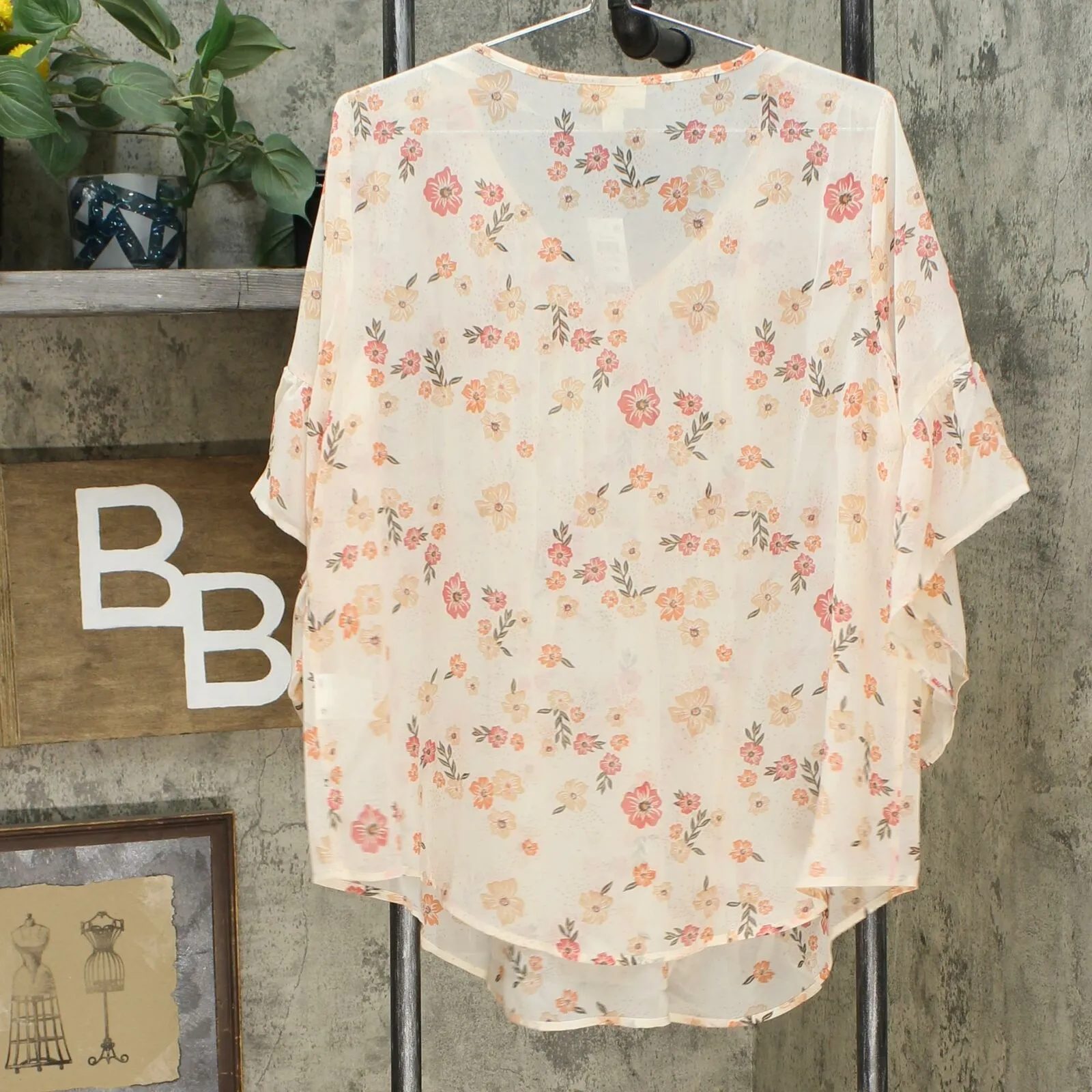 NWT Style & Co Womens Sheer Pintuck Floral-Print Blouse. 100092736MS Large