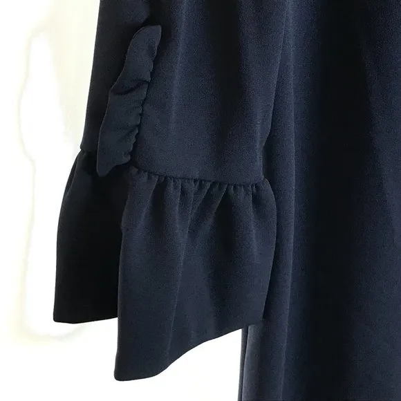 NWT Women Size 4 or 8 Nanette Lepore Navy Ruffle Accent Bell Sleeve Sheath Dress