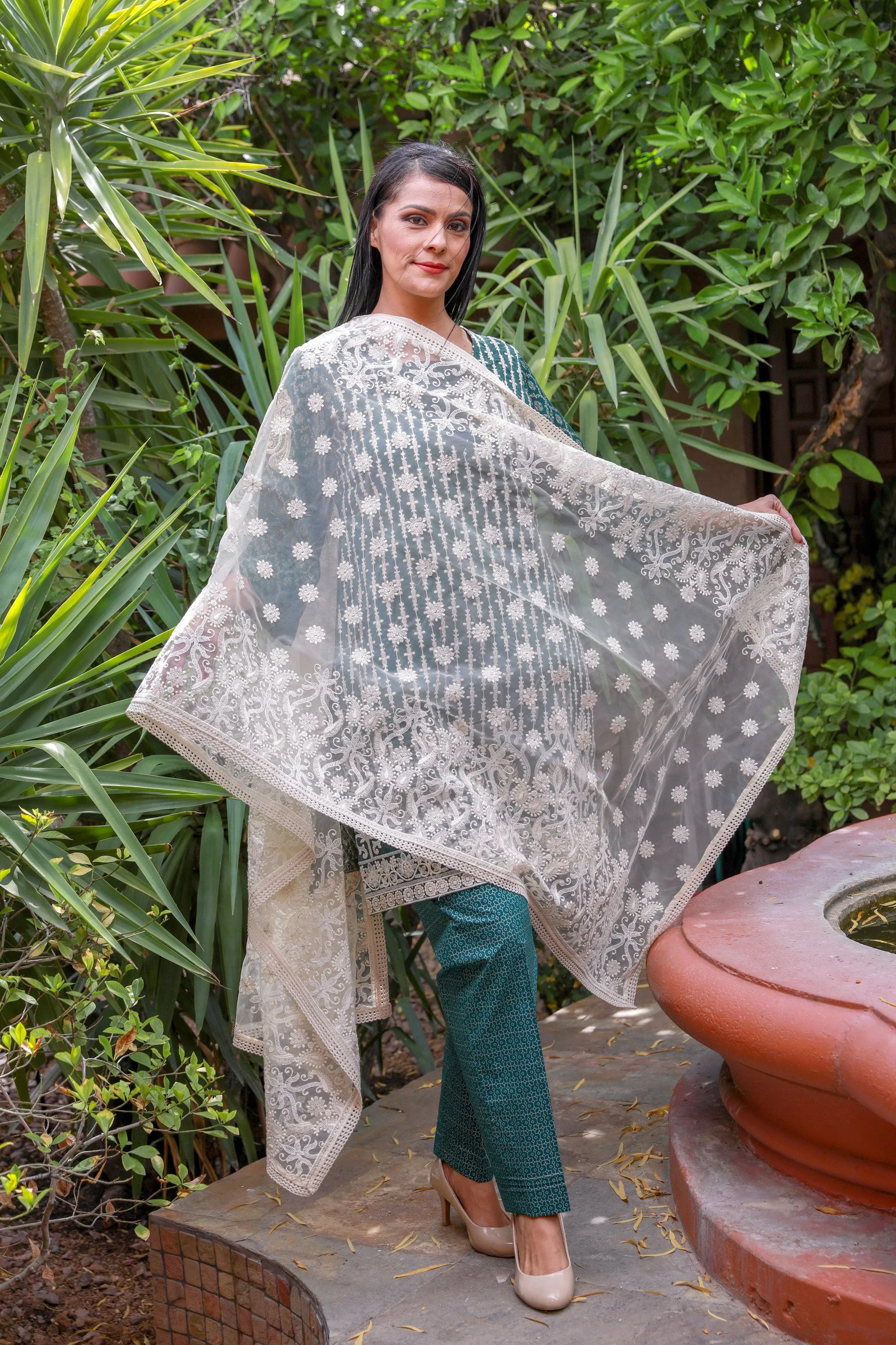 Ocean Blue Trellis Cotton Salwar Kameez Suit