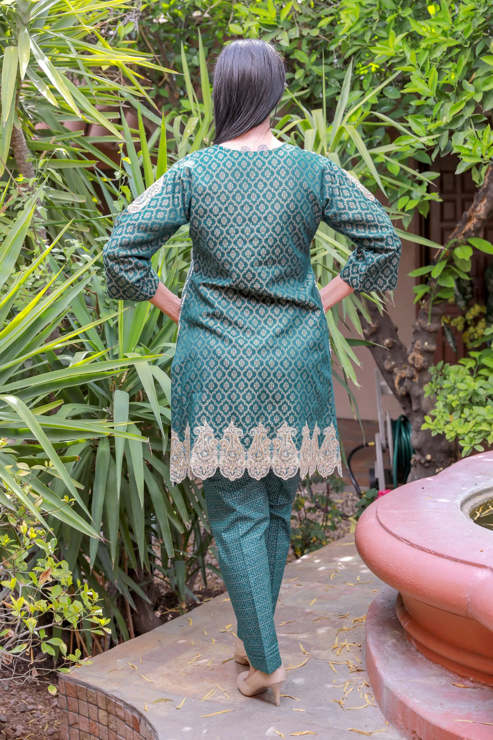 Ocean Blue Trellis Cotton Salwar Kameez Suit