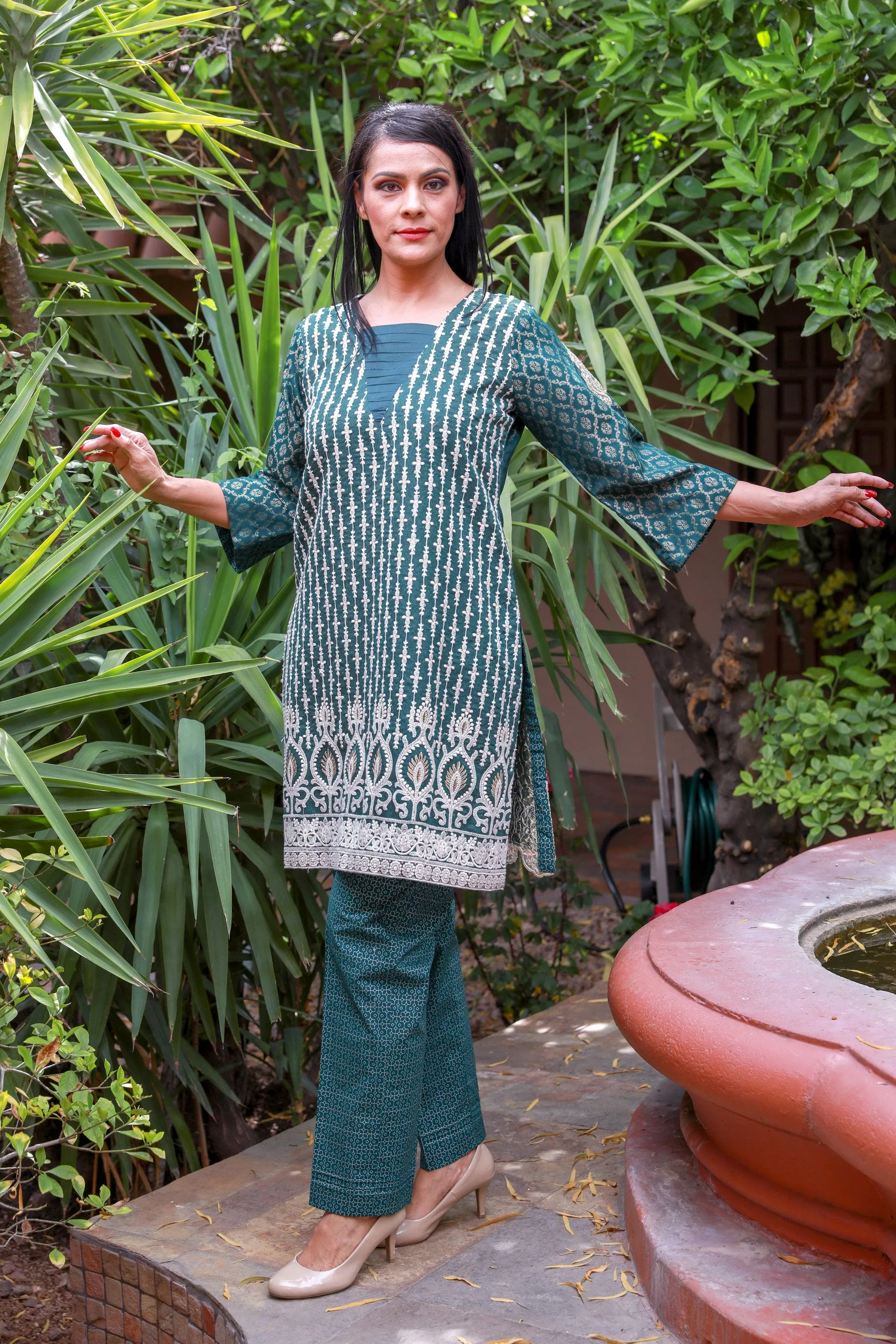Ocean Blue Trellis Cotton Salwar Kameez Suit