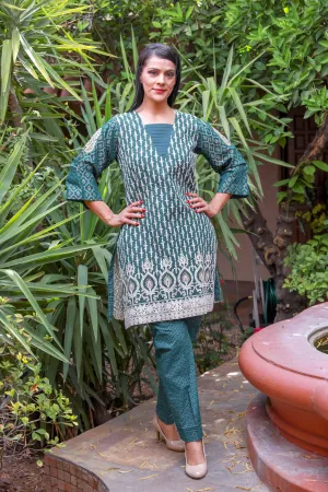 Ocean Blue Trellis Cotton Salwar Kameez Suit