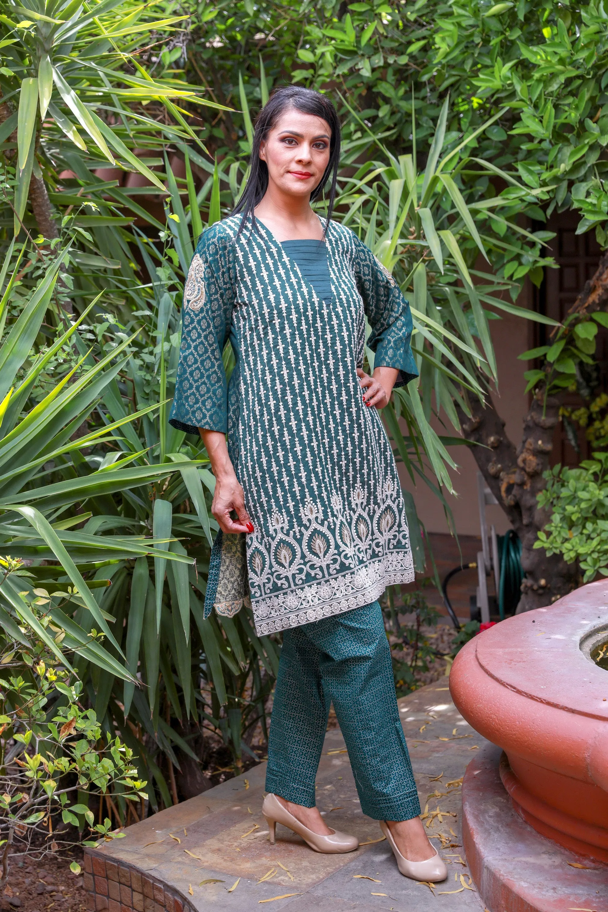 Ocean Blue Trellis Cotton Salwar Kameez Suit
