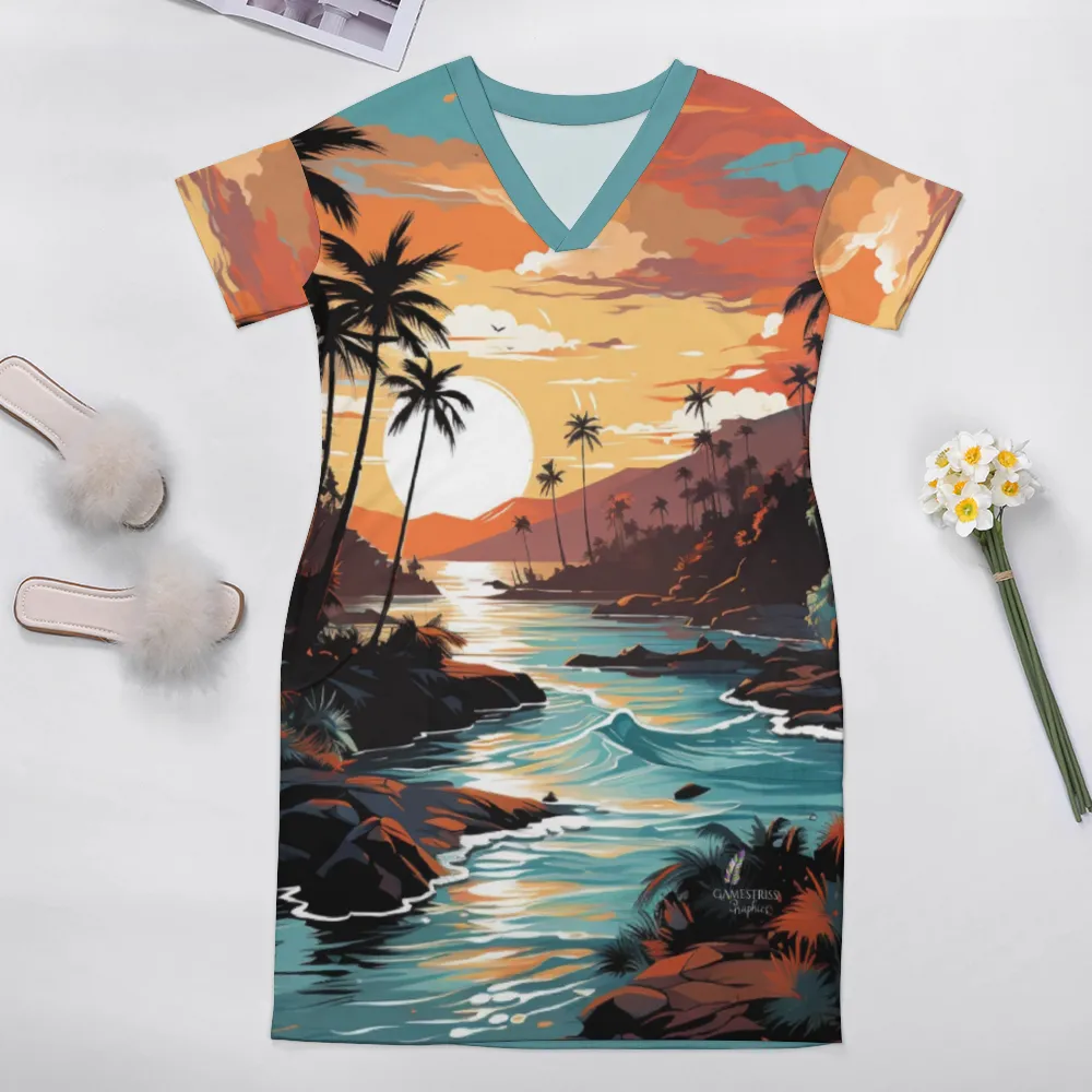 Ocean's Paradise Women's V-neck Dress with Pockets