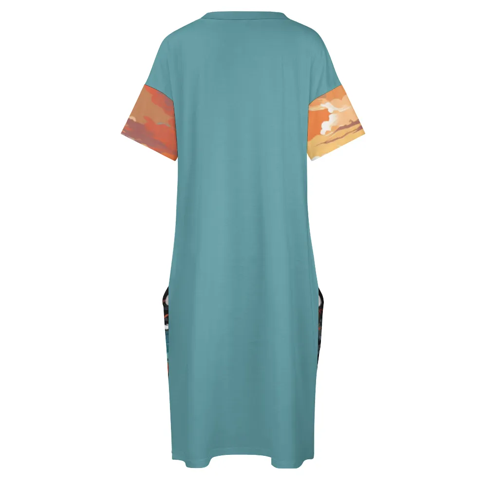 Ocean's Paradise Women's V-neck Dress with Pockets