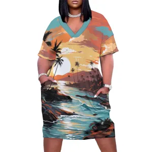 Ocean's Paradise Women's V-neck Dress with Pockets