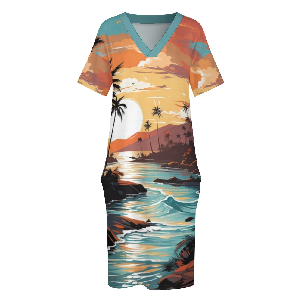 Ocean's Paradise Women's V-neck Dress with Pockets