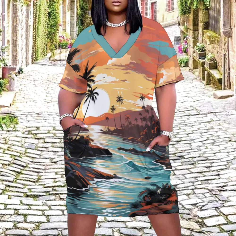 Ocean's Paradise Women's V-neck Dress with Pockets