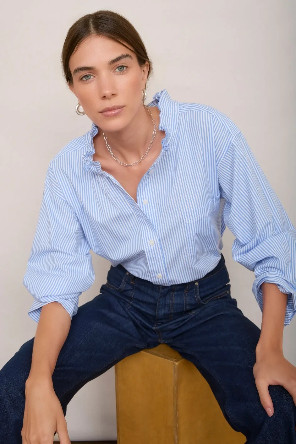 Odette Blouse - Blue/Ivory