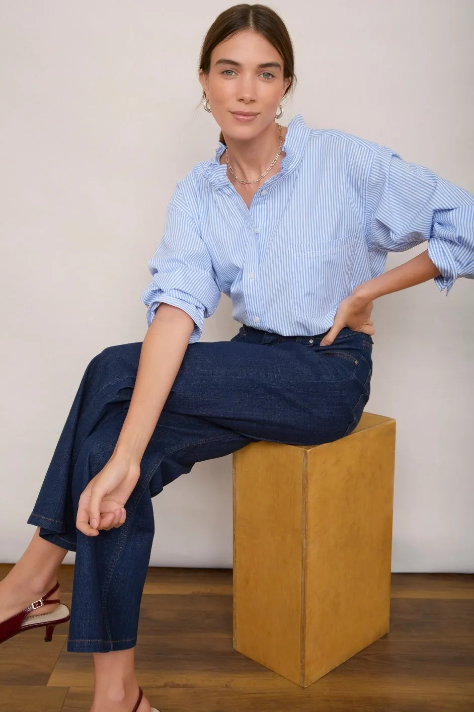 Odette Blouse - Blue/Ivory