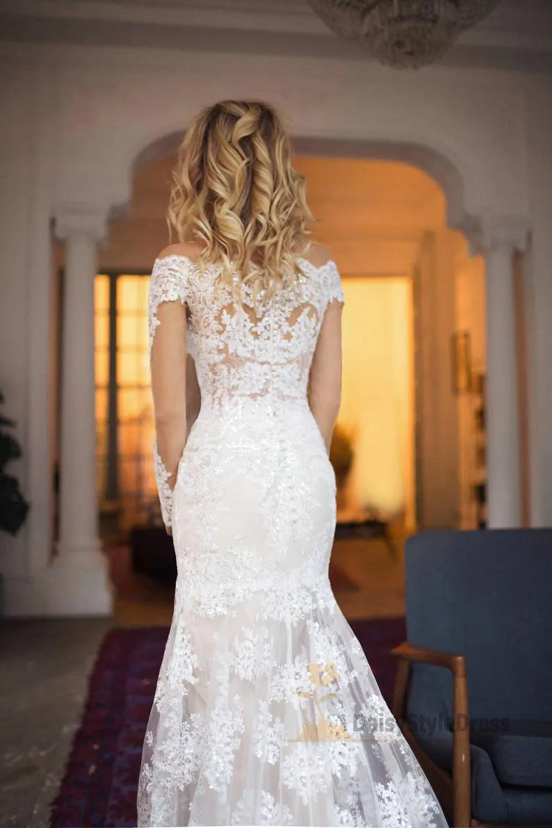 Off Shoulder Long Sleeve Lace Mermaid Tight Wedding Dress