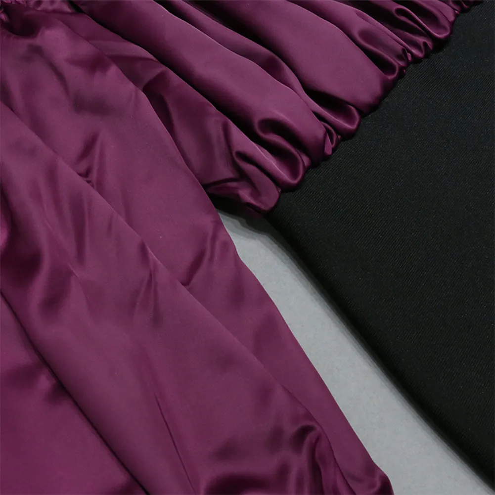 Off Shoulder Long Sleeve Splicing Maxi Bodycon Dress PZC2248