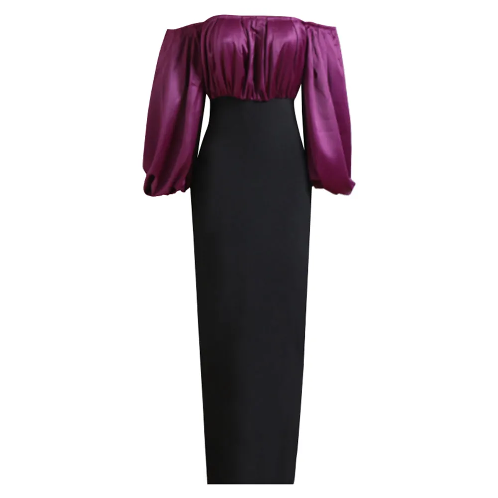 Off Shoulder Long Sleeve Splicing Maxi Bodycon Dress PZC2248