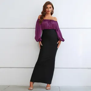Off Shoulder Long Sleeve Splicing Maxi Bodycon Dress PZC2248