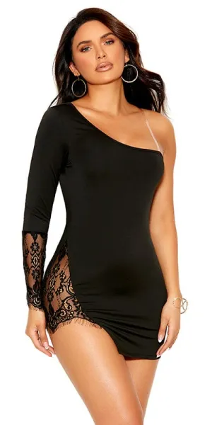 Off Shoulder Lycra and Lace Mini Dress
