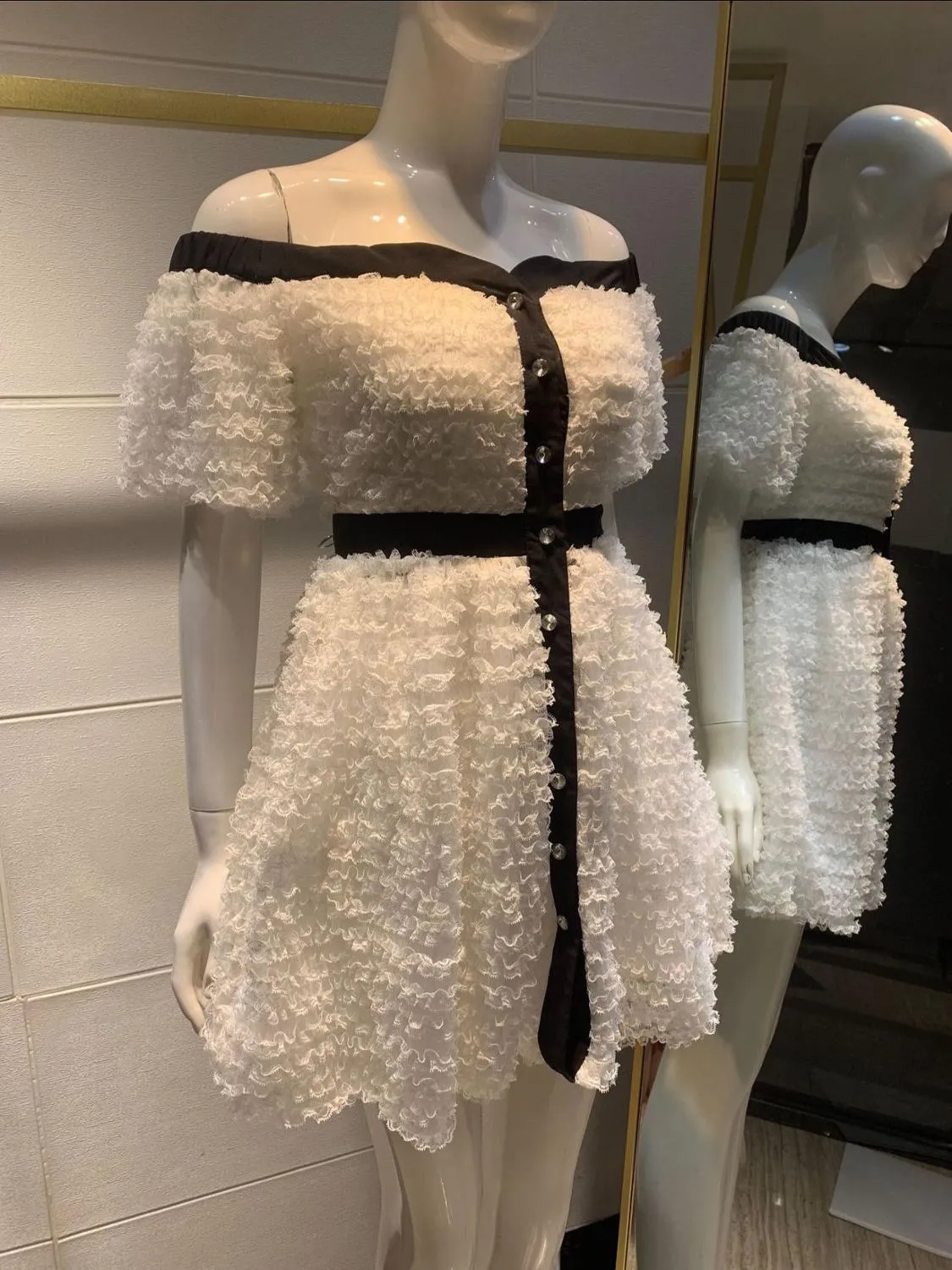 Off Shoulder White Lace Bow Dress