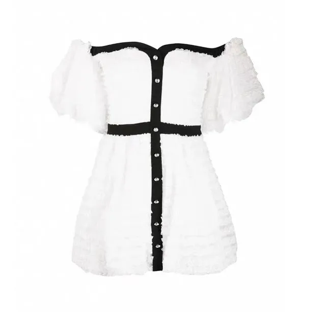 Off Shoulder White Lace Bow Dress