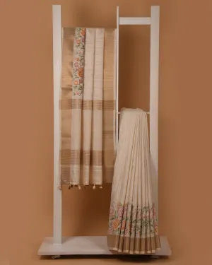Off White Cotton Silk Blend Embroidered Saree With Cotton Silk Blouse