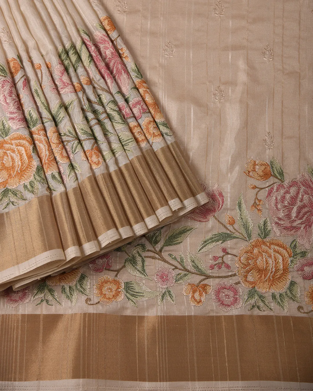Off White Cotton Silk Blend Embroidered Saree With Cotton Silk Blouse