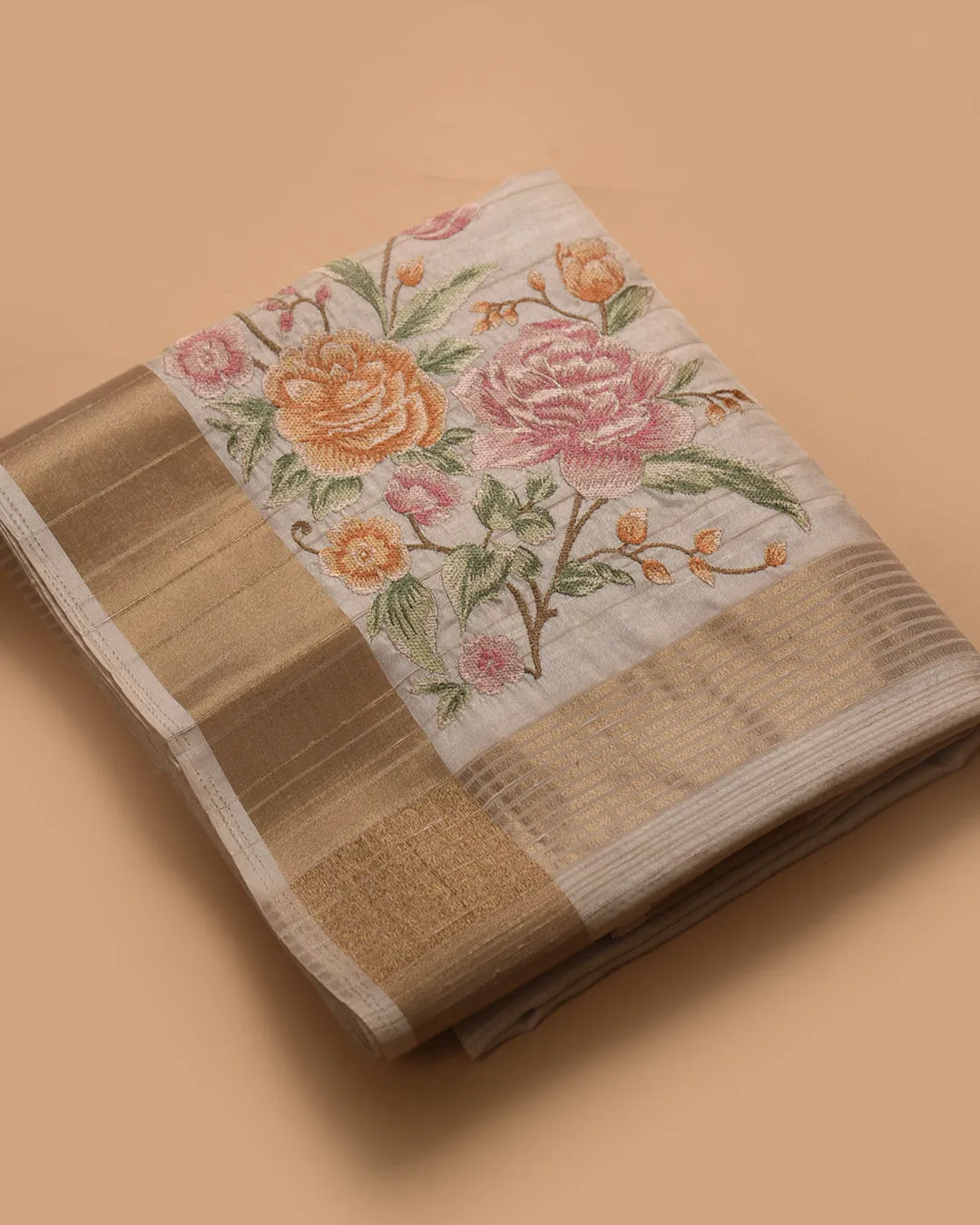 Off White Cotton Silk Blend Embroidered Saree With Cotton Silk Blouse