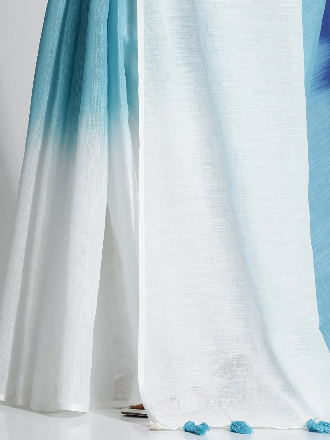 Ombre Daily Wear Pure Linen Blue Saree