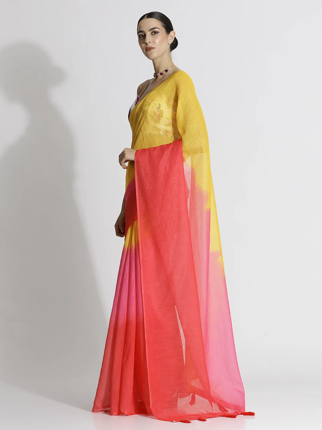 Ombre Daily Wear Pure Linen Red Saree