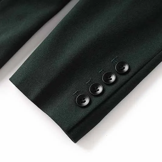 One Button Dark Green Pantsuit Fitted Blazer   Mid-High Rise Trousers Pantsuit Suit Formal Wear