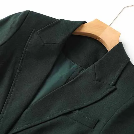 One Button Dark Green Pantsuit Fitted Blazer   Mid-High Rise Trousers Pantsuit Suit Formal Wear