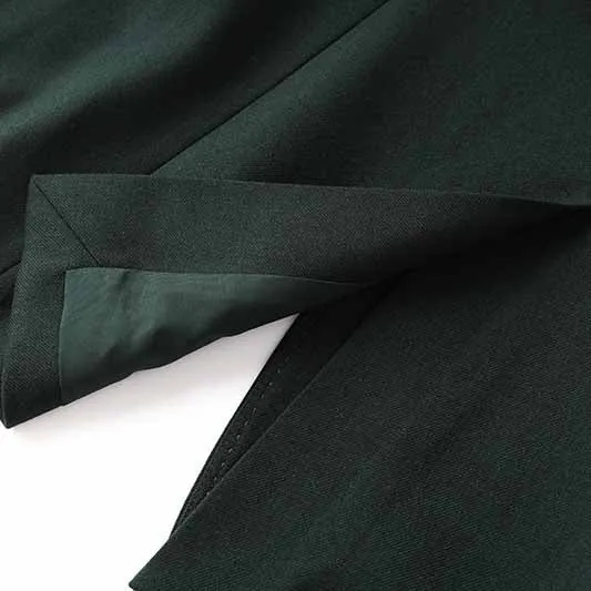One Button Dark Green Pantsuit Fitted Blazer   Mid-High Rise Trousers Pantsuit Suit Formal Wear