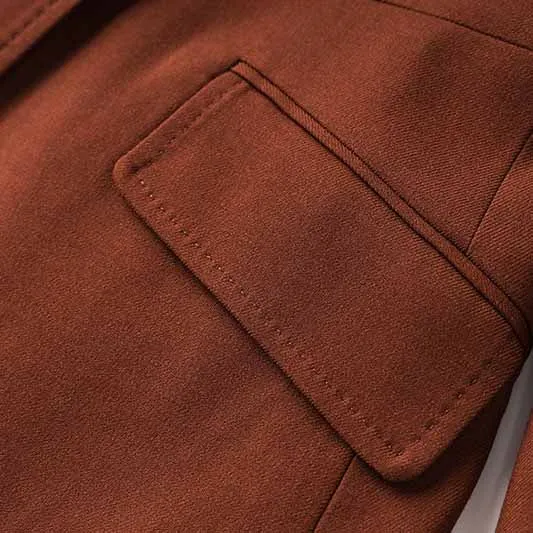 One Button Rust Brown Pantsuit Fitted Blazer   Mid-High Rise Trousers Pantsuit Suit Formal Wear