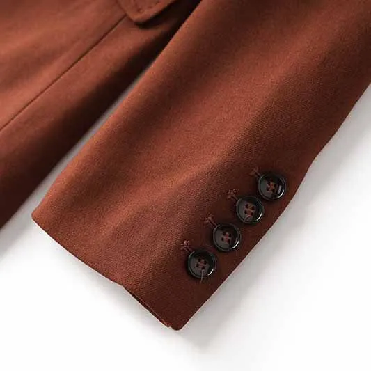 One Button Rust Brown Pantsuit Fitted Blazer   Mid-High Rise Trousers Pantsuit Suit Formal Wear