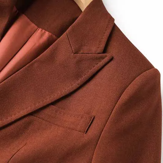 One Button Rust Brown Pantsuit Fitted Blazer   Mid-High Rise Trousers Pantsuit Suit Formal Wear