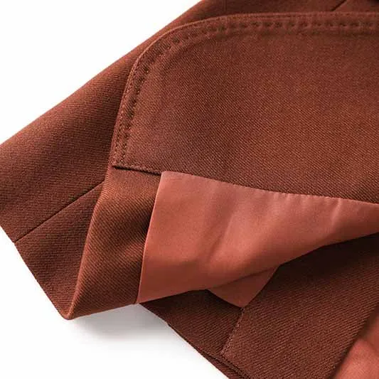 One Button Rust Brown Pantsuit Fitted Blazer   Mid-High Rise Trousers Pantsuit Suit Formal Wear