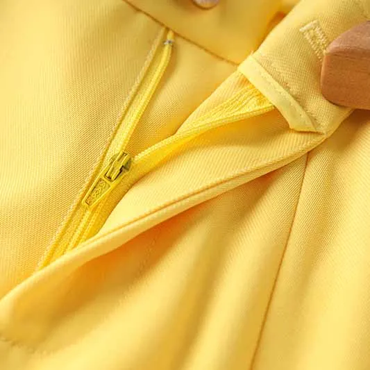 One Button Yellow Pantsuit Fitted Blazer   Mid-High Rise Trousers Pantsuit Suit Formal Wear