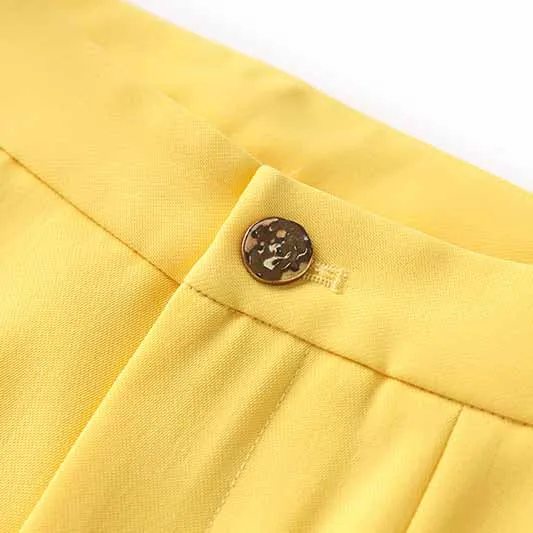 One Button Yellow Pantsuit Fitted Blazer   Mid-High Rise Trousers Pantsuit Suit Formal Wear