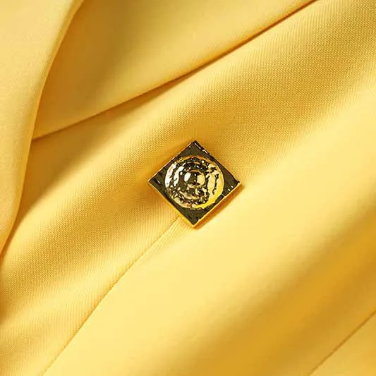 One Button Yellow Pantsuit Fitted Blazer   Mid-High Rise Trousers Pantsuit Suit Formal Wear