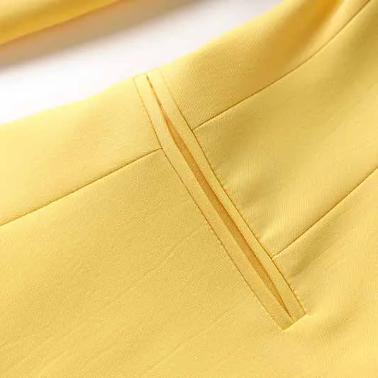 One Button Yellow Pantsuit Fitted Blazer   Mid-High Rise Trousers Pantsuit Suit Formal Wear