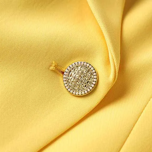 One Button Yellow Pantsuit Fitted Blazer   Mid-High Rise Trousers Pantsuit Suit Formal Wear