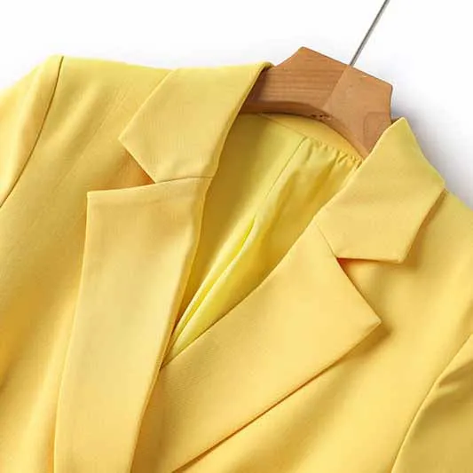 One Button Yellow Pantsuit Fitted Blazer   Mid-High Rise Trousers Pantsuit Suit Formal Wear