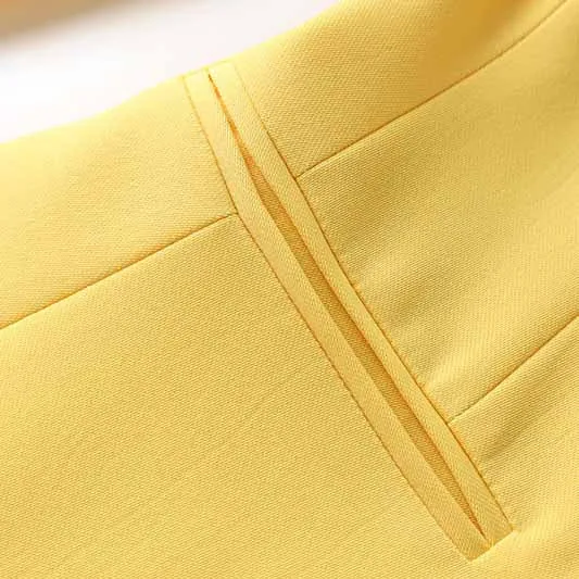 One Button Yellow Pantsuit Fitted Blazer   Mid-High Rise Trousers Pantsuit Suit Formal Wear