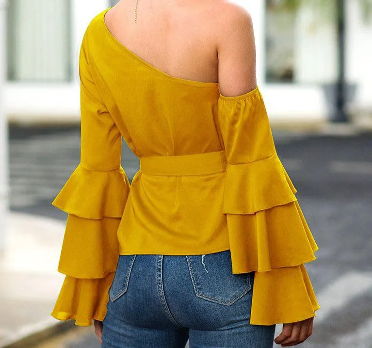One Shoulder Ruffle Blouse
