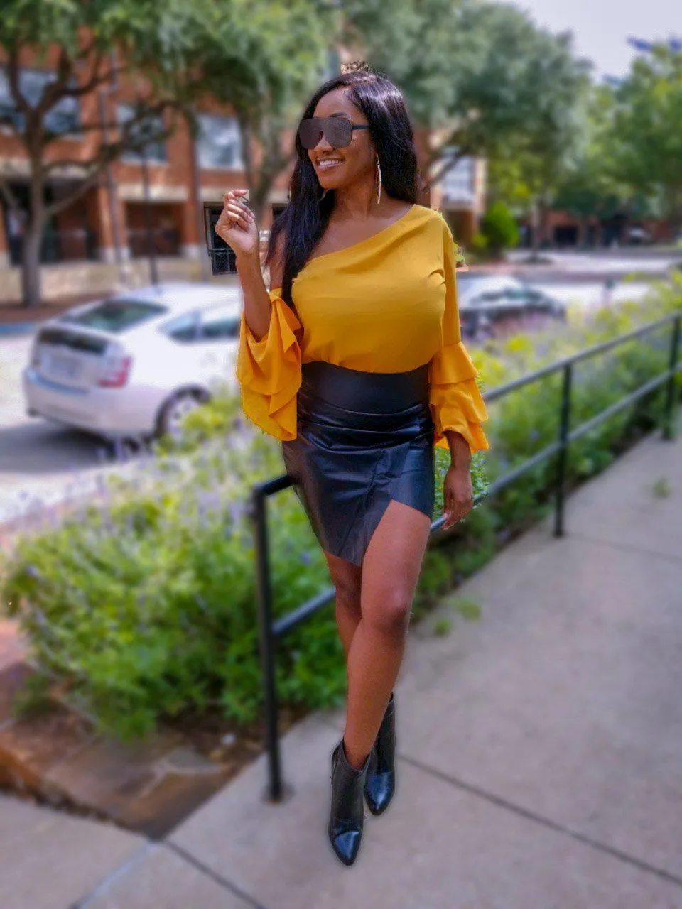 One Shoulder Ruffle Blouse