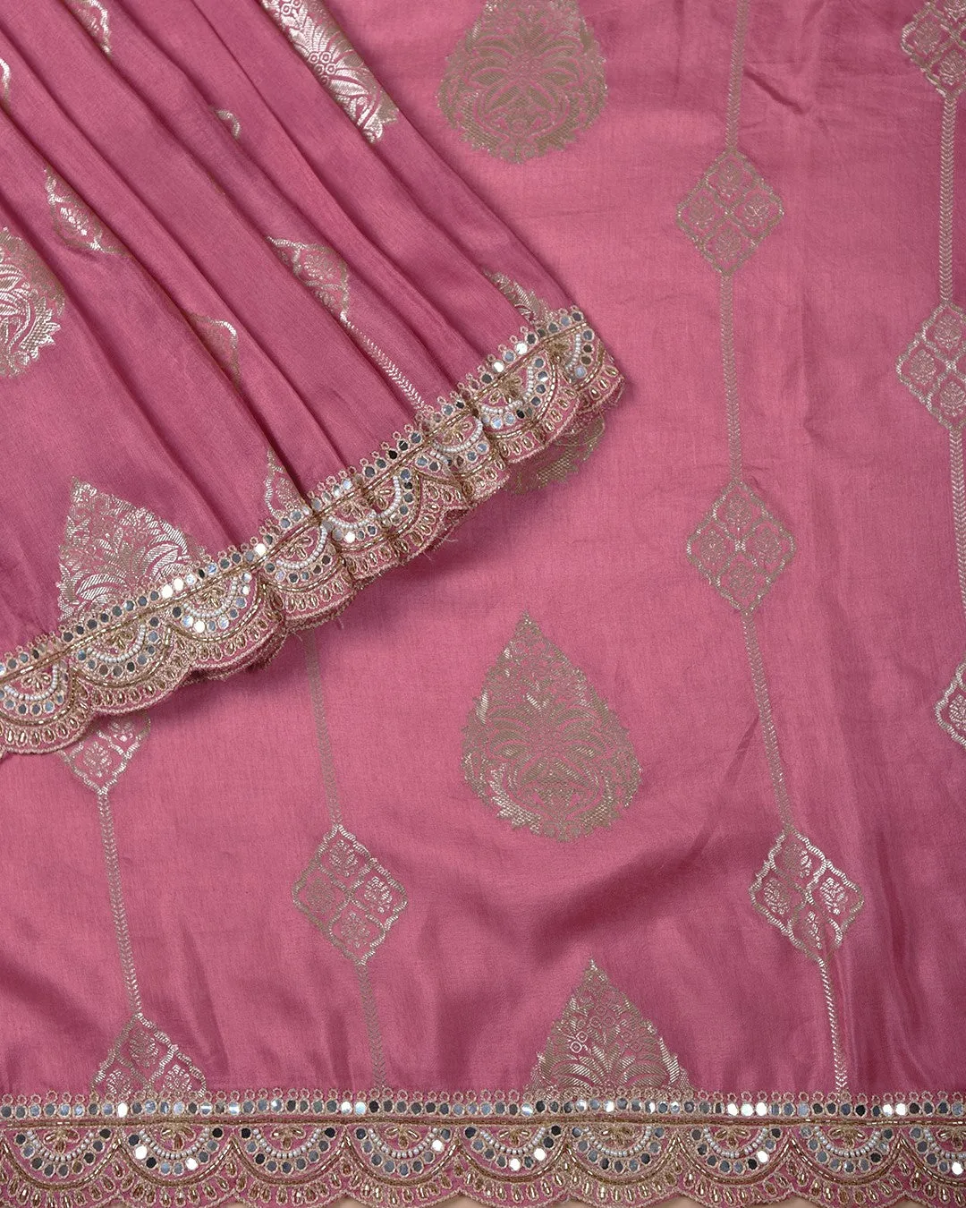 Onion Pink Silk Visocse Blend Woven With Hand Embroidery Saree With Silk Viscose Blouse