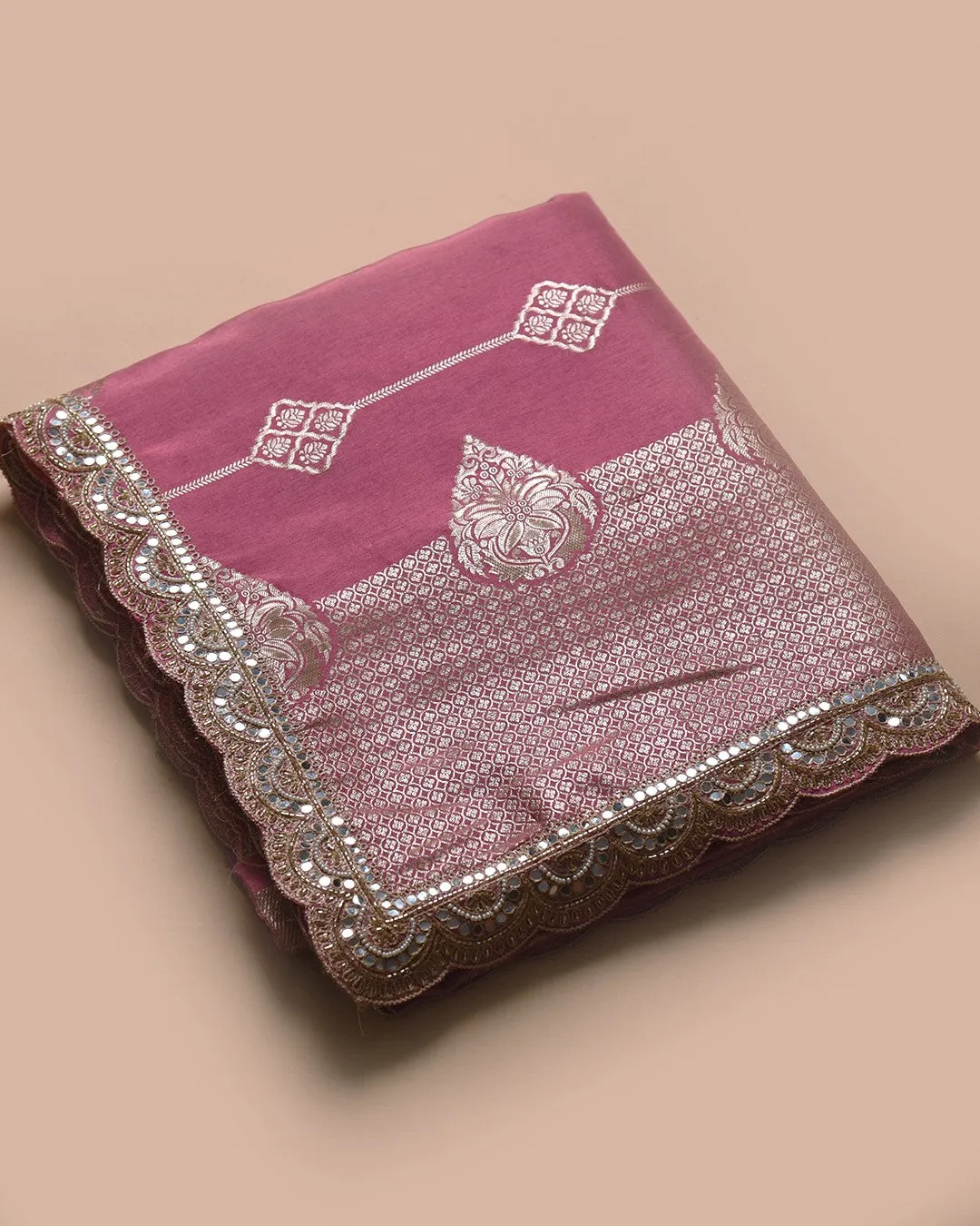 Onion Pink Silk Visocse Blend Woven With Hand Embroidery Saree With Silk Viscose Blouse