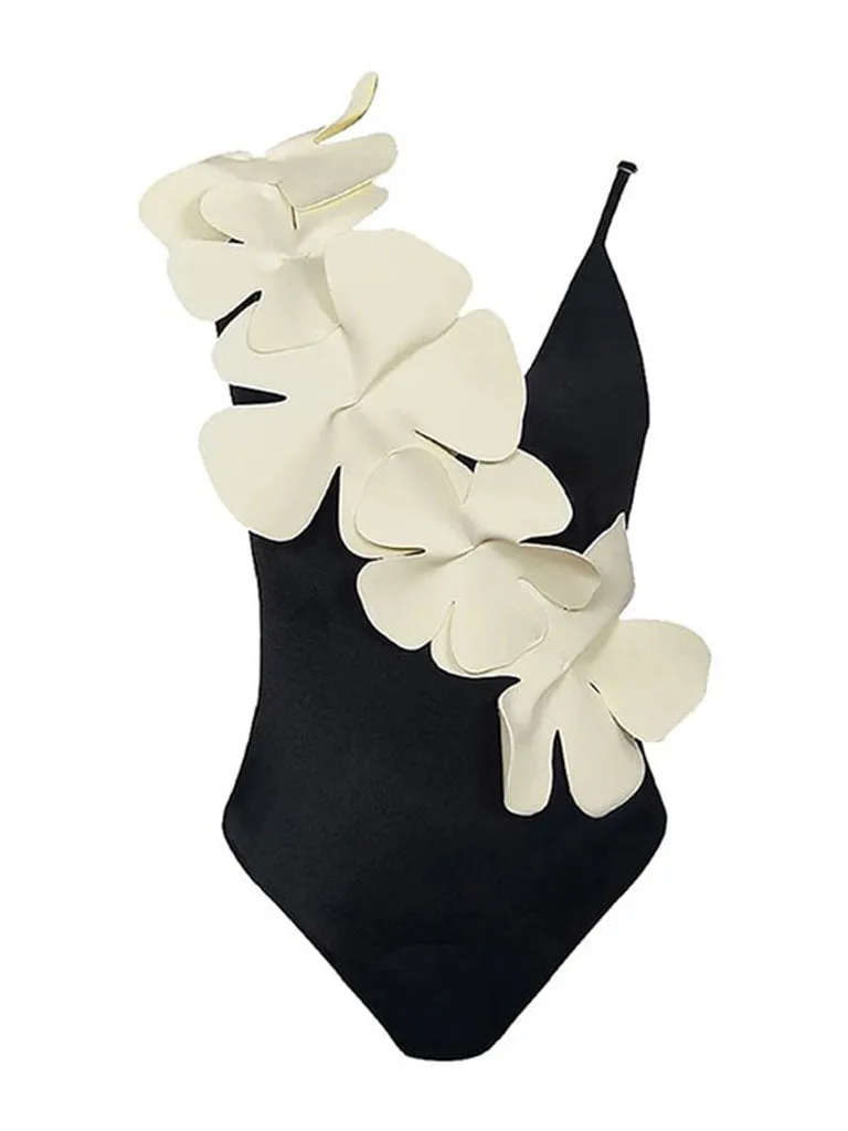 Orange And White Flower One Piece With Bathing Suit Swing Skirt