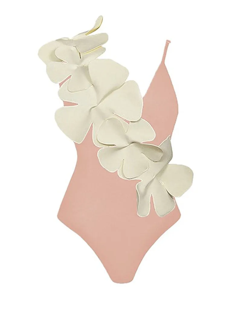 Orange And White Flower One Piece With Bathing Suit Swing Skirt