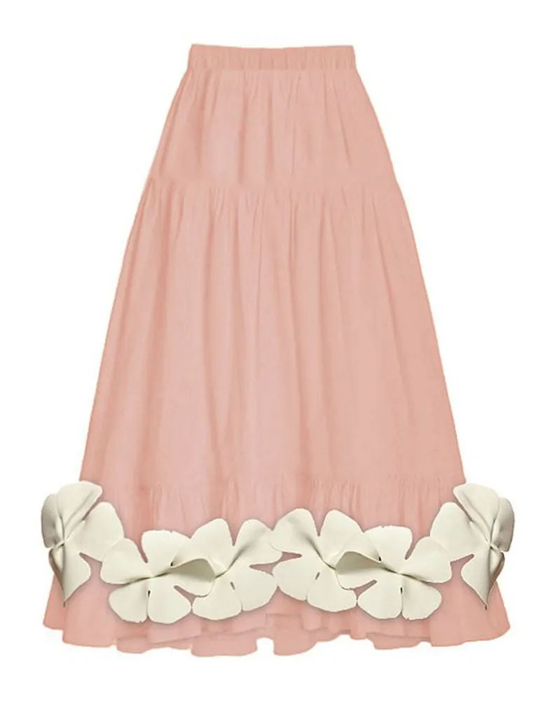 Orange And White Flower One Piece With Bathing Suit Swing Skirt