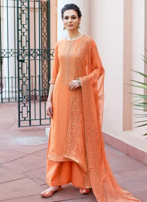 Orange Kashmiri Embroidered Designer Palazzo Suit