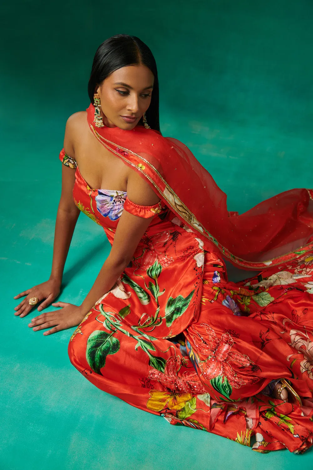 Orange Lehenga And Blouse Set With Dupatta